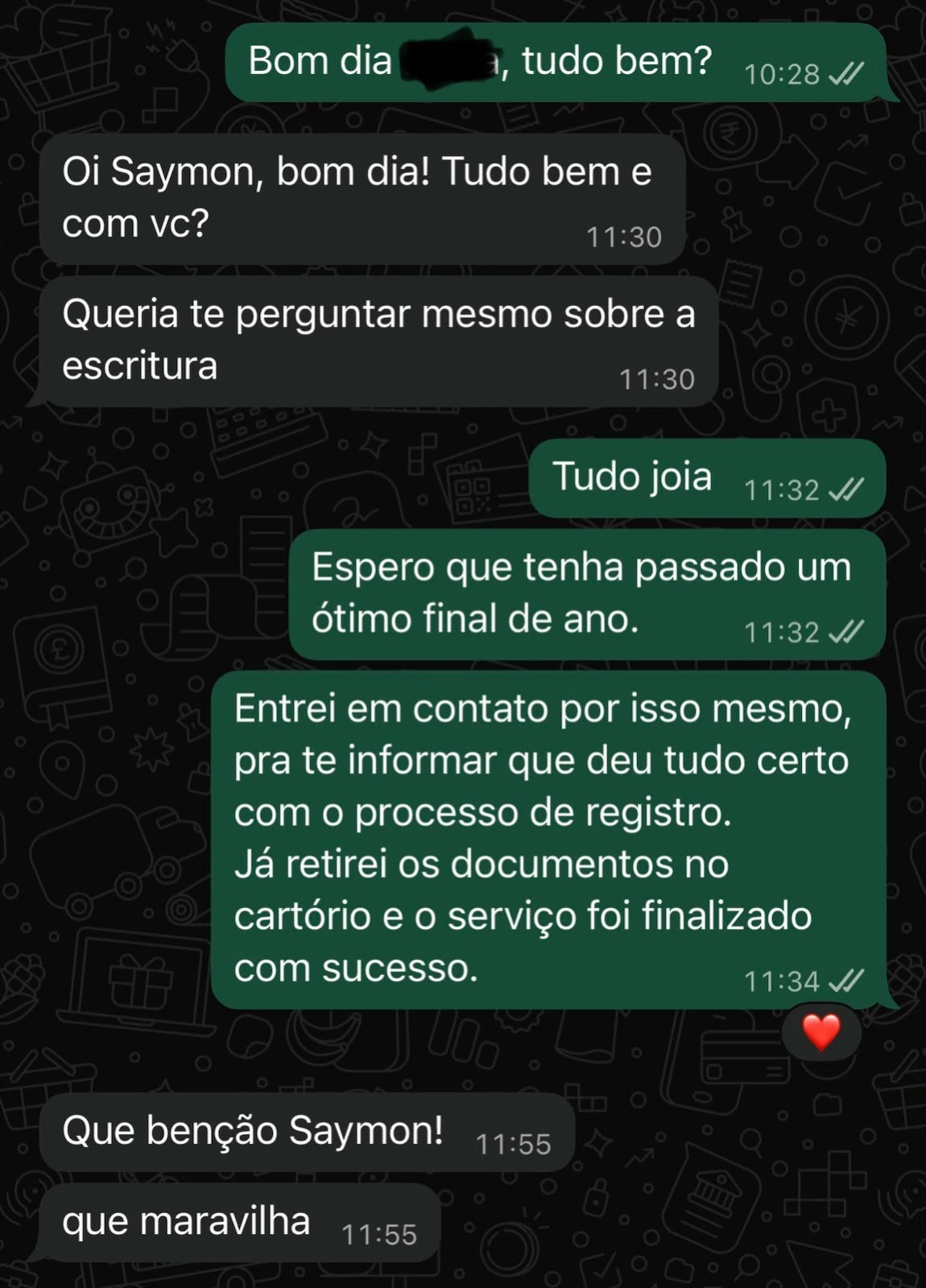 Print da mensagem após conclusão do serviço